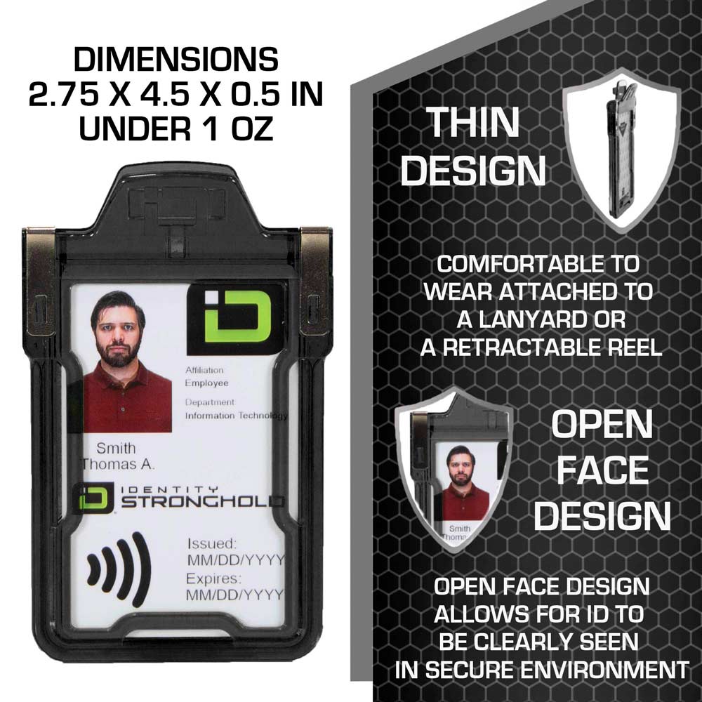 Secure Badge Holder Classic, Vertical 1 ID Card Holder, Retractable Reel, and Lanyard Bundle