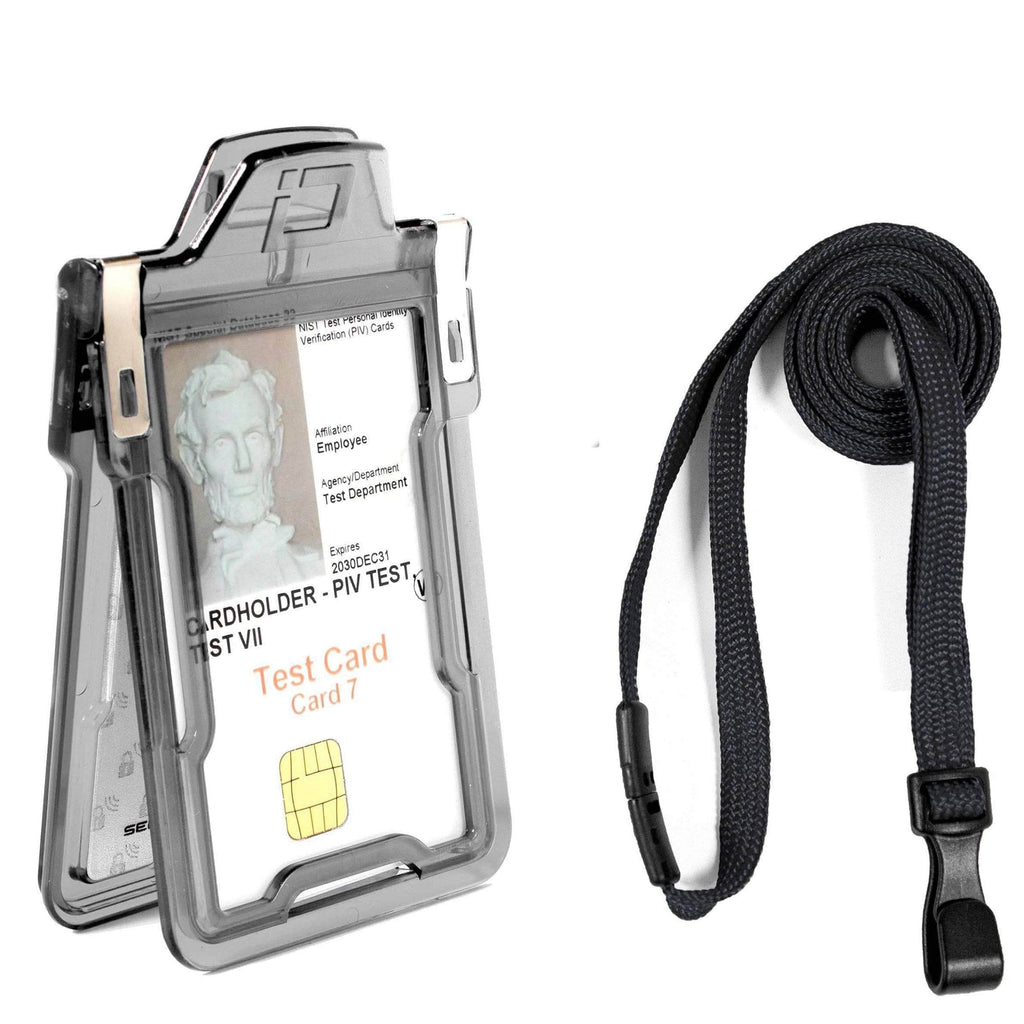 Secure Badge Holder Classic Vertical 1 ID Card Holder, and Lanyard Bundle
