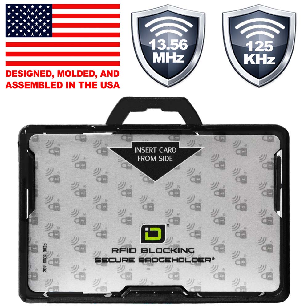 Secure Badge Holder BloxProx ™ Lite LANDSCAPE - Protects 125Khz HID Prox - 1 ID Card Holder