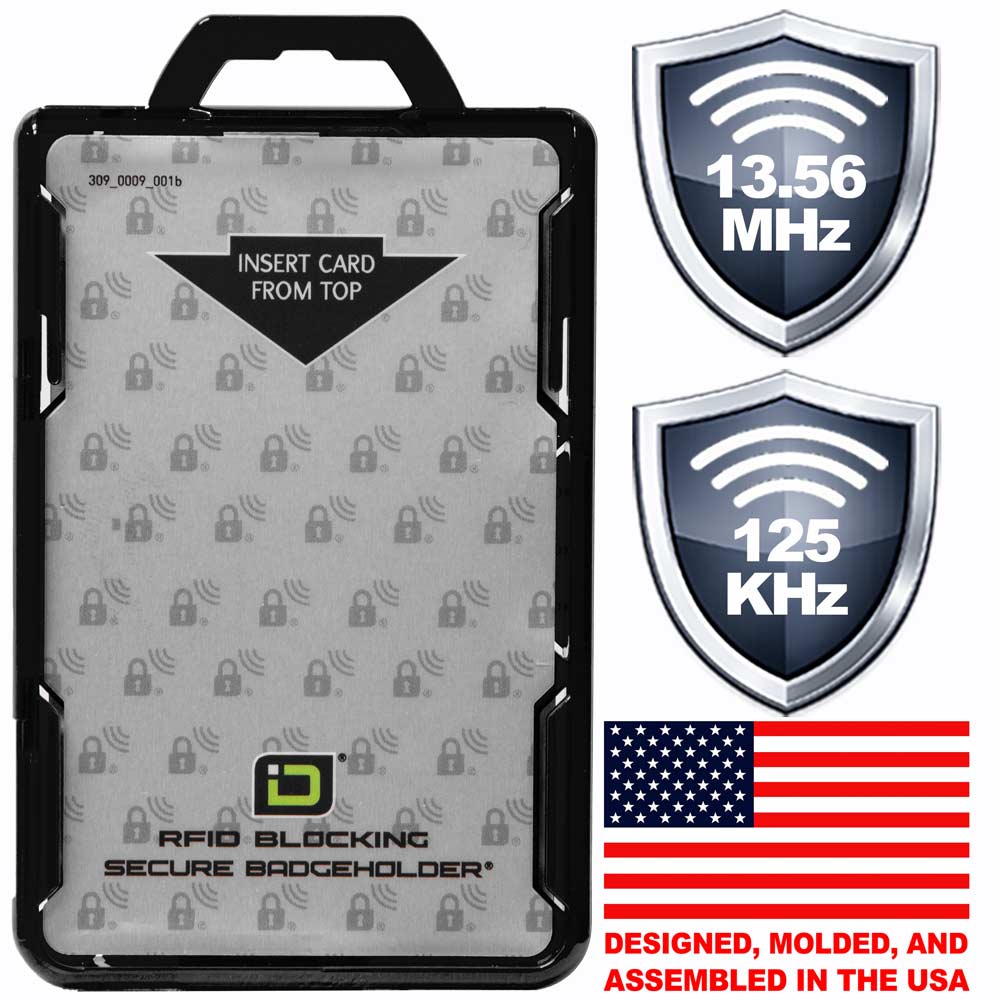 Secure Badge Holder BloxProx™ Lite PORTRAIT - Protects 125Khz HID Prox - 1 ID Card Holder